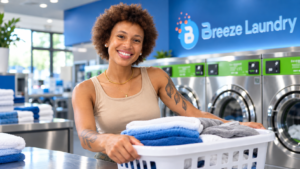 Nadya inside Breeze Laundry Westheimer self service laundromat in Houston