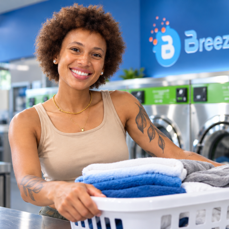 Nadya inside Breeze Laundry Westheimer self service laundromat in Houston